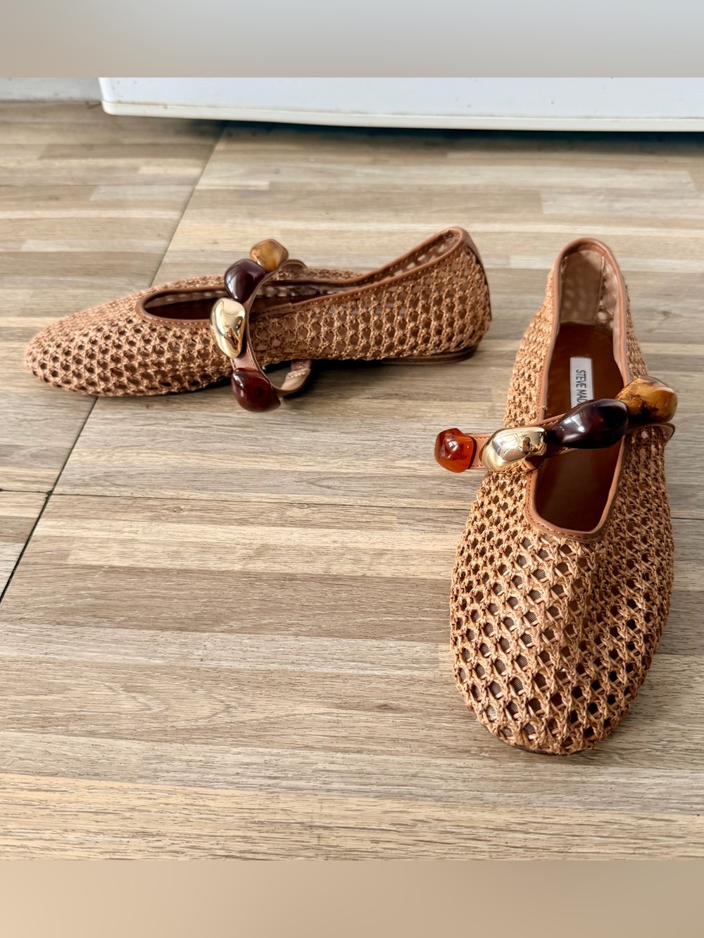Steve Madden Poppin Mary Jane Woven Ballet Flats with beads, women’s size 6
